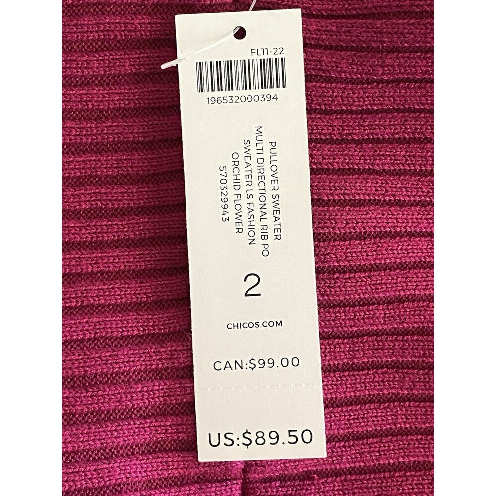 Chico’s NWT Avery Boat Neck Rib 3/4 Sleeve Pullover Sweater Pink/Berry Size‎ L/2 - Picture 10 of 12